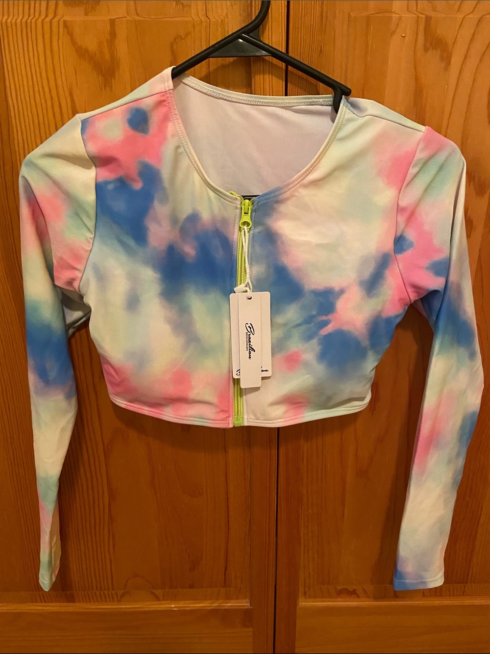 Branded Tie-Dye Long Sleeve Swim Shirt Rash Guard with Front Zip - Pastel Multi